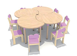  早教中心桌椅橡木桌_儿童桌椅圆桌梅花桌_培训班学习桌椅